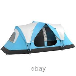 6-8 Man Camping Tent Waterproof 2000mm Rainfly Two Room Tunnel 3 Season Sky Blue