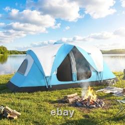 6-8 Man Camping Tent Waterproof 2000mm Rainfly Two Room Tunnel 3 Season Sky Blue