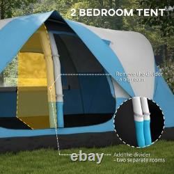 6-8 Man Camping Tent Waterproof 2000mm Rainfly Two Room Tunnel 3 Season Sky Blue