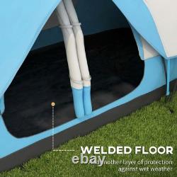 6-8 Man Camping Tent Waterproof 2000mm Rainfly Two Room Tunnel 3 Season Sky Blue