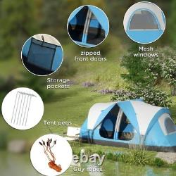 6-8 Man Camping Tent Waterproof 2000mm Rainfly Two Room Tunnel 3 Season Sky Blue