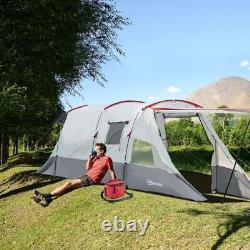 6-8 Person Tunnel Tent 2 Room Camping 3 Door Carry Bag Festival 1.8M High Grey