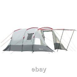 6-8 Person Tunnel Tent 2 Room Camping 3 Door Carry Bag Festival 1.8M High Grey