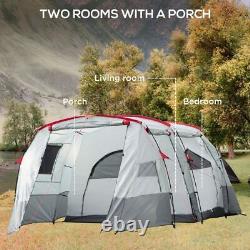 6-8 Person Tunnel Tent 2 Room Camping 3 Door Carry Bag Festival 1.8M High Grey