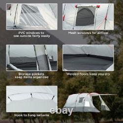 6-8 Person Tunnel Tent 2 Room Camping 3 Door Carry Bag Festival 1.8M High Grey