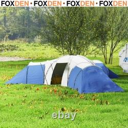 6-9 Man Tunnel Tent with Bedrooms and Living Room, Accessories Included, Blue