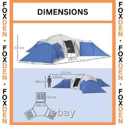 6-9 Man Tunnel Tent with Bedrooms and Living Room, Accessories Included, Blue