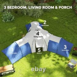 6-9 Man Tunnel Tent with Bedrooms and Living Room, Accessories Included, Blue