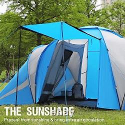 6 Man Camping Tunnel Tent, Larger 5m Family Tent With 2 Bedroom