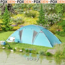 6 Man Family Camping Tent 3 Rooms Large Waterproof Tunnel Tent Windows FOXDEN