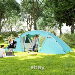 6 Man Family Camping Tent 3 Rooms Large Waterproof Tunnel Tent Windows FOXDEN