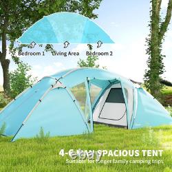 6 Man Family Camping Tent 3 Rooms Large Waterproof Tunnel Tent Windows FOXDEN