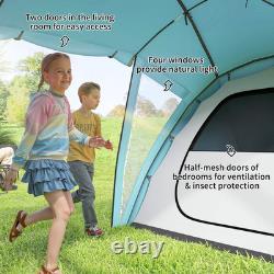 6 Man Family Camping Tent 3 Rooms Large Waterproof Tunnel Tent Windows FOXDEN