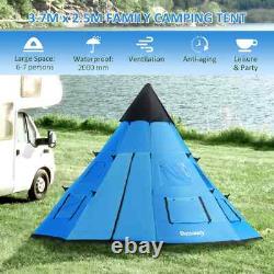 6 Man Tipi Camping Tent Teepee Family Shelter with Zipped Door Mesh Windows