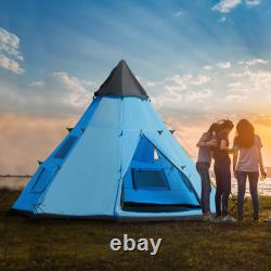 6 Man Tipi Tent, Water-Resistant Walls Mesh Windows Zipped Door