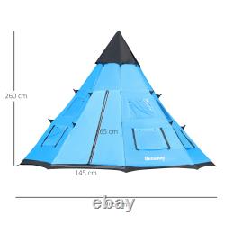 6 Man Tipi Tent, Water-Resistant Walls Mesh Windows Zipped Door