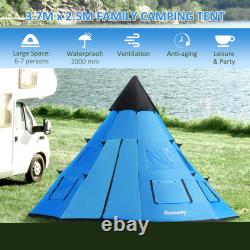6 Man Tipi Tent, Water-Resistant Walls Mesh Windows Zipped Door