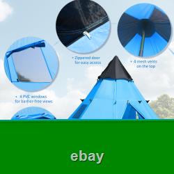 6 Man Tipi Tent, Water-Resistant Walls Mesh Windows Zipped Door
