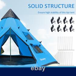 6 Man Tipi Tent, Water-Resistant Walls Mesh Windows Zipped Door