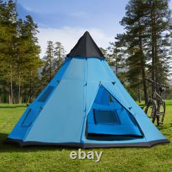 6 Man Tipi Tent, Water-Resistant Walls Mesh Windows Zipped Door