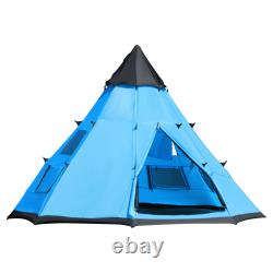 6 Man Tipi Tent, Water-Resistant Walls Mesh Windows Zipped Door