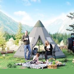 6 Man Tipi Tent, Water-Resistant Walls Mesh Windows Zipped Door Refurbished