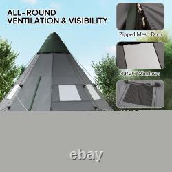 6 Man Tipi Tent, Water-Resistant Walls Mesh Windows Zipped Door Refurbished