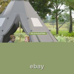 6 Man Tipi Tent, Water-Resistant Walls Mesh Windows Zipped Door Refurbished