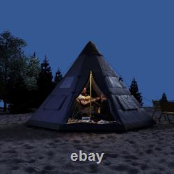6 Man Tipi Tent, Water-Resistant Walls Mesh Windows Zipped Door Refurbished