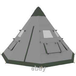 6 Man Tipi Tent, Water-Resistant Walls Mesh Windows Zipped Door Refurbished