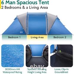 6 Man Tunnel Tent Family Camping Living Area Darkened Bedrooms 3000mm Waterproof