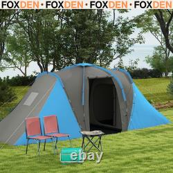 6 Man Tunnel Tent Porch Waterproof 2 Bedroom Mesh Windows Air Vents FOXDEN