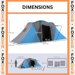 6 Man Tunnel Tent Porch Waterproof 2 Bedroom Mesh Windows Air Vents FOXDEN