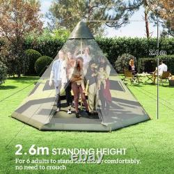 6-Person Tipi Tent for Family Camping 365x365cm, 260cm Peak Weatherproof