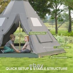 6-Person Tipi Tent for Family Camping 365x365cm, 260cm Peak Weatherproof