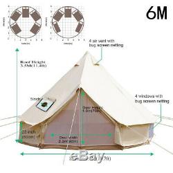 6M Canvas Bell Tent British Large Waterproof Camping Glamping Yurt with Stove Jack