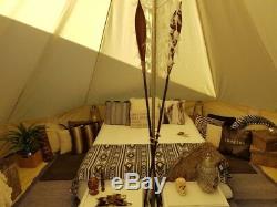 6M Canvas Bell Tent British Large Waterproof Camping Glamping Yurt with Stove Jack