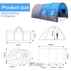 8-10 Man Large Family Tent Waterproof Outdoor Hiking Tunnel Camping Column Tent