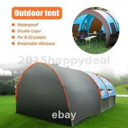 8-10 People Large Waterproof Group Family Festival Camping Hiking Tunnel Tent