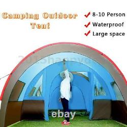 8-10 People Large Waterproof Group Family Festival Camping Hiking Tunnel Tent