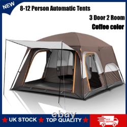 8-12 Person Camping Tent with 3 Door 2 Room Large Family Cabin, Coffee color