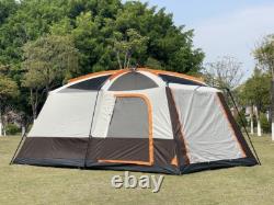 8-12 Person Camping Tent with 3 Door 2 Room Large Family Cabin, Coffee color