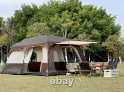 8-12 Person Camping Tent with 3 Door 2 Room Large Family Cabin, Coffee color