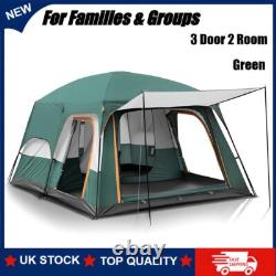8-12 Person Camping Tent with 3 Door 2 Room Large Family Cabin Tents, Green
