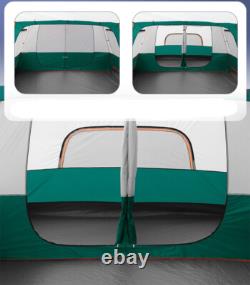 8-12 Person Camping Tent with 3 Door 2 Room Large Family Cabin Tents, Green