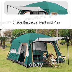 8-12 Person Camping Tent with 3 Door 2 Room Large Family Cabin Tents, Green