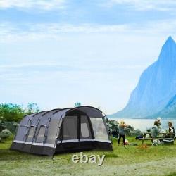 8-Person Camping Tent Tunnel Design with 4 Large Windows Dark Grey