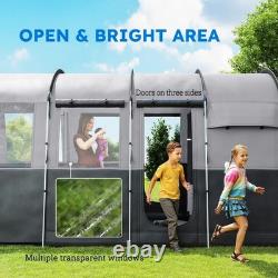 8 Person Tunnel Tent Waterproof Family Camping Shelter Cabin Windows Grey