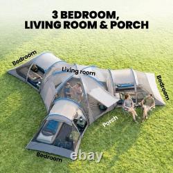9Man Tunnel Tent 3Bedrooms Living Area Porch Camping Hiking Blackout Shelter