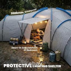9Man Tunnel Tent 3Bedrooms Living Area Porch Camping Hiking Blackout Shelter